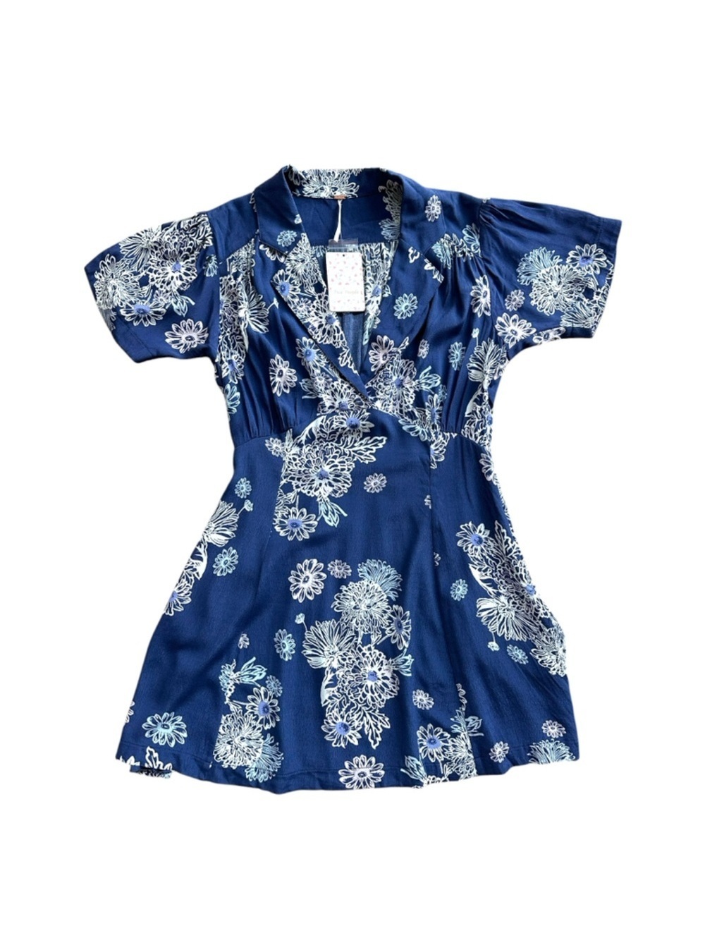 New Free People Blue Hawaii Floral Collared Mini Dress